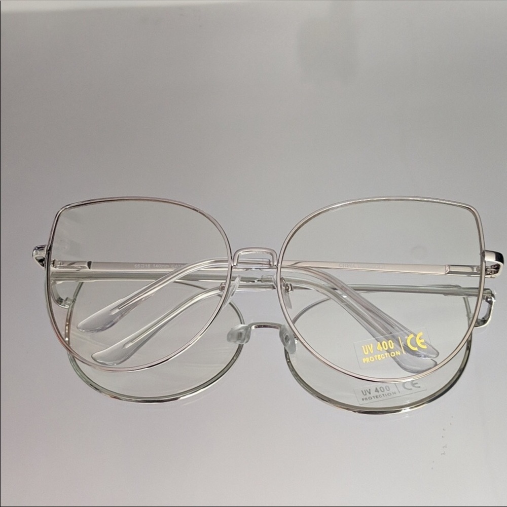 Callie Cateyes: Big Oversized Silver Clear Glasses - Picture 2 of 8